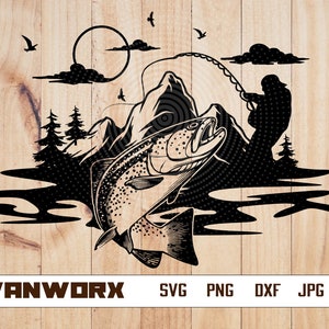 Trout fish svg | River fishing clipart | Fresh water stencil | Trout Fish png | Fishing day t-shirt design png | Lake fish cut file | Fish