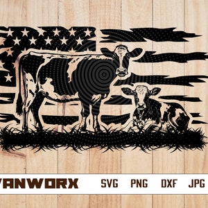 Amerikaanse koe & kalf Svg | Kalf Clipart | Vee gesneden bestand | Boerderij scène SVG | Ontwerp van het T-shirt voor melkvee | Vaarzen Dxf | Boerderijdieren png | Koe-svg