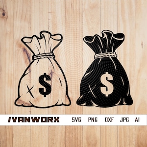 Money bag Svg | Bag Money Bundle Clipart | Money bag Stack Cut File | Dollar bag Stencil | Money T-shirt Design | bag Dxf | Dollar Png