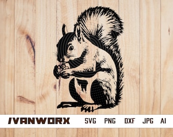 Cute Baby Squirrel SVG | Wild Animal Decals T-Shirt Vinyl Graphics | Cricut Silhouette Cameo Cut Files Clipart Vector Digital Dxf Png Eps Ai