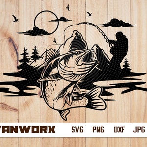 Walleyed Fish outdoor fishing scene svg | Wall eyed fish clipart | Wall eyed fish T-shirt Design | Big catch cut file | Lake fishing svg
