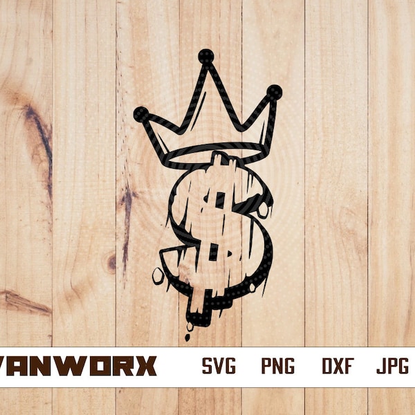 Money King svg | US Dollar Sign Clipart | Money Bag Cut File | Rich Hipster Stencil | Cool Kids Gangster dxf | Dollar Bill Mascot png