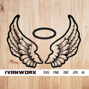 Angel Wings SVG | Angel Wing Vector | Angel svg | Halo svg | Angel Wings Clipart | Angel Silhouette | Angel cut file
