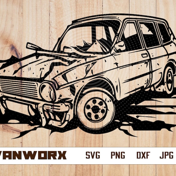 Car Wrecked Svg | Smashed Car Clipart | Car Accident Cut File | Car Crash Stencil | Damaged Vehicle T-shirt Design | Car Collision Dxf | Png