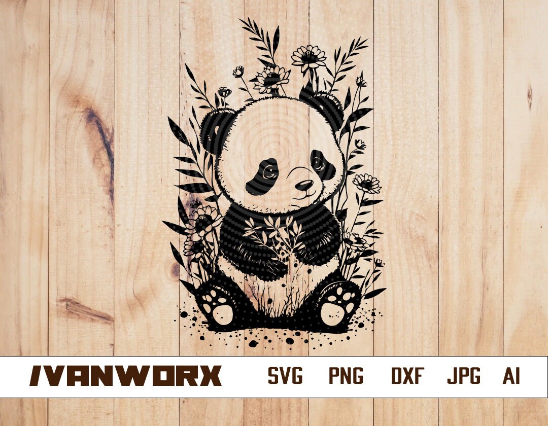 Cute Floral Panda Svg | Panda Png| Cute Animal Svg | Baby Panda Png ...