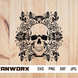 Floral skull svg | skull with flowers silhouette | skull clipart | skeleton svg | floral skeleton clipart | Skull T-shirt design | Skull dxf