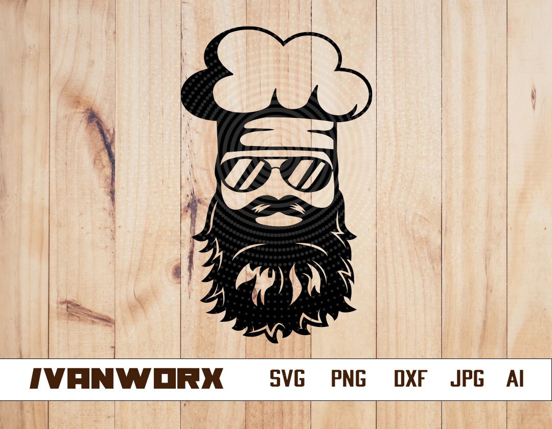 Beard Man Chef svg | Cooking Dad T-shirt Design Gift Idea png | Grillers Clipart | Head Cook Hat Cut File | Chef Life Stencil | Grilling dxf