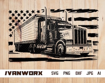 US Semi Truck With Flag Svg, Semi Truck Svg, Truck Svg, Big Truck Clipart, Truck Svg, Truck Cricut, Truck Cutfile, Truck Driver Vector Svg