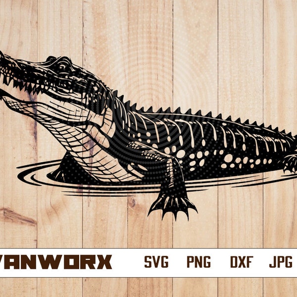 Crocodile in Swamp svg | Alligator Clipart | Wild Animal Cut File | River Beast Life dxf | Lake Monster Stencil | Outdoor svg |Crocodile png