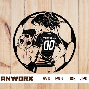 Personalized Lady Soccer Player Svg | Soccer Svg | Soccer Clipart | Soccer Team Cutfile | Dxf Png Eps Files for Cricut Silhouette Printable