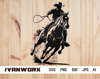 Rodeo Svg | Cowboy Svg | Western Cowboy Riding Horse svg | Rodeo Cowboy Svg | Horse Svg | Rodeo Png | Man riding horse svg | Png Dxf Jpg Eps