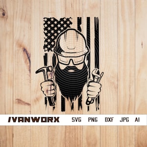 US Beard Man Construction svg | Construction Dad T-shirt Design Gift png | Construction Clipart | Construction Cut File | Construction svg