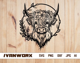 Vaca floral Svg / Vaca con corona de flores SVG / Vaca Svg / Archivos de corte de vaca / Granja de animales / Vaca con flores en la cabeza / Vaca linda svg / Animales de granja