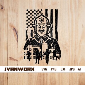 Fire Fighter SVG | Firefighter svg | Fireman svg | US Fire Fighter svg | American Flag svg | Fire Scene svg | Cricut Files | Png