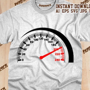 May include: A black and white speedometer with a red needle pointing to 220. The speedometer has numbers from 0 to 240.