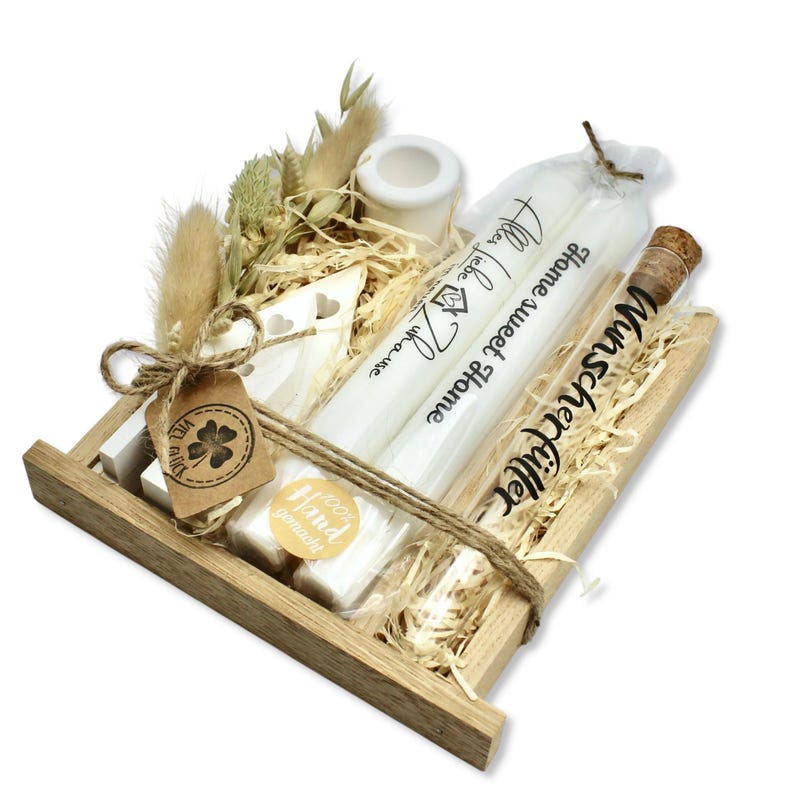 Geschenkset „Zum Einzug“ in Holzbox | Einzugsgeschenk | Personalisierbare Geschenkidee 画像 3