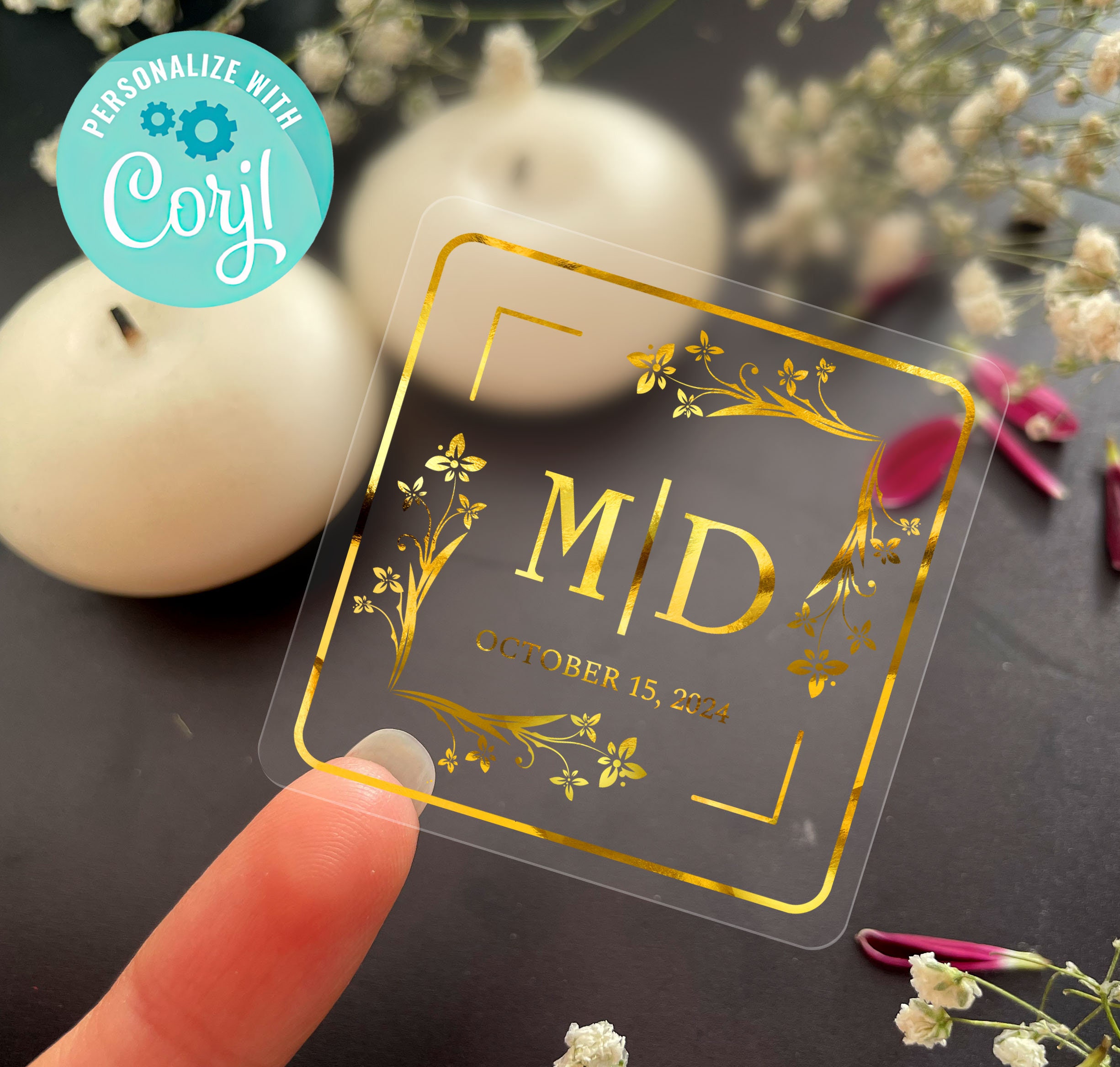 Gold Foil Clear Stickers-event Labels-wedding Stickers-clear Transparent  Stickers-gold Foil Printing Custom Stickers-custom Labels Favors 