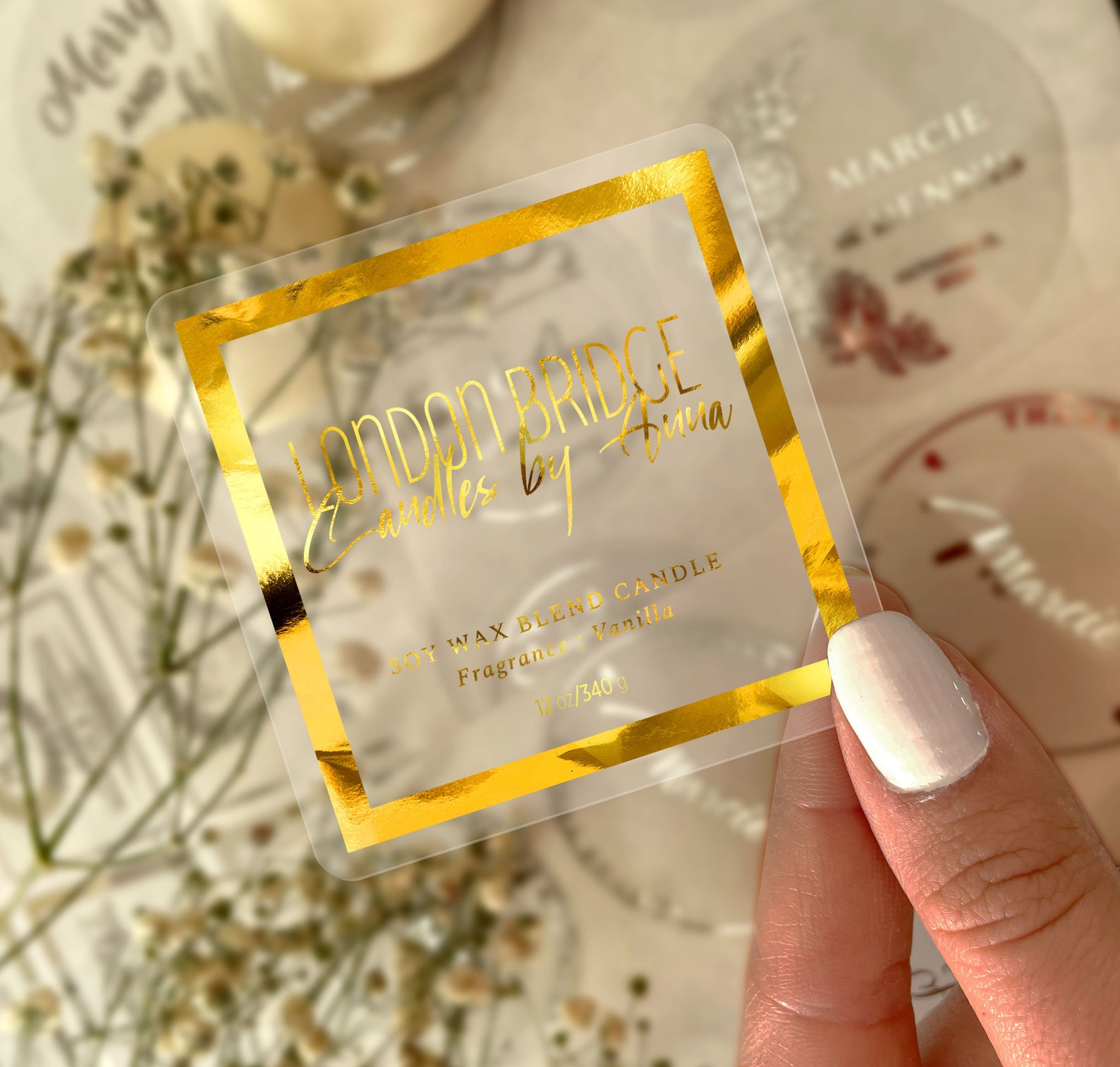 Candle Label Squarecustom Candle Label Sticker Gold Foiled Etsy