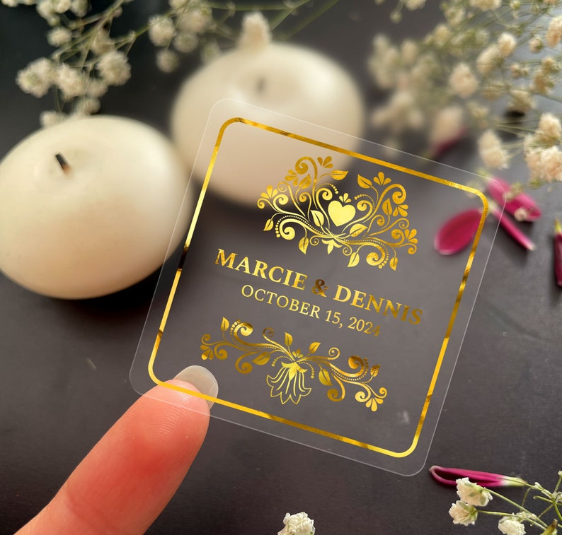 Custom Gold Foil Stickerswedding Favor Stickers Square Gold Etsy