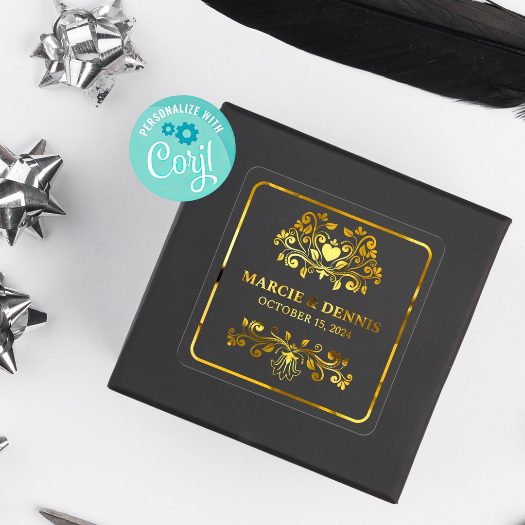 Custom Gold Foil Stickerswedding Favor Stickers Square Gold Etsy