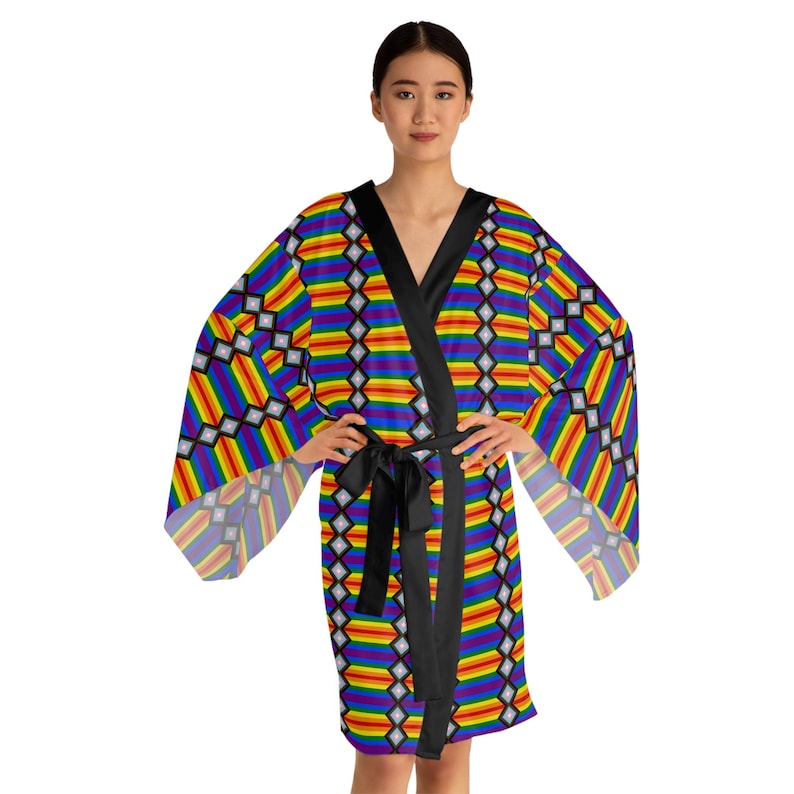 LGBTQ+, Progress Pride Vibrant Long Sleeve Kimono Robe, Boho Chic ...