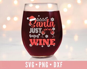 Cher père Noël, apportez juste du vin SVG PNG : (téléchargement de conception de verre de citation de vin de Noël drôle)