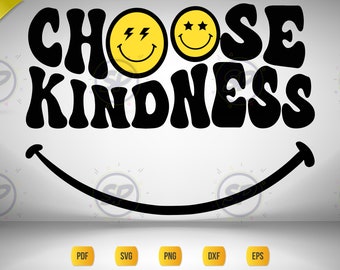 Choose Kindness SVG | Smiley Face | Retro Clipart w/Print/Cut Files | Cricut/Silhouette