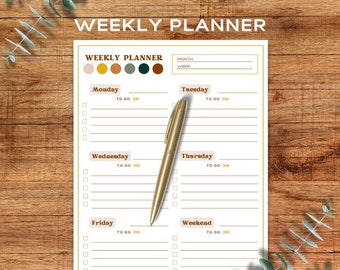 Wochenplaner druckbar, Montag Start, Wochenplaner, Wöchentliche To Do, Wochenplan, Wochenziele, druckbare Planer, Sofortiger Download PDF