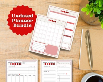 Planificador anual sin fecha, Planificador diario, Planificador semanal, Planificador mensual, Planificador imprimible, Conjunto de planificadores, Descarga instantánea, Planificador digital