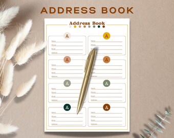 Address Book, Printable Contact List, Digital Address Book, Boho Address Book, Jewel Toned, Instant Download, Contact Information Tracker