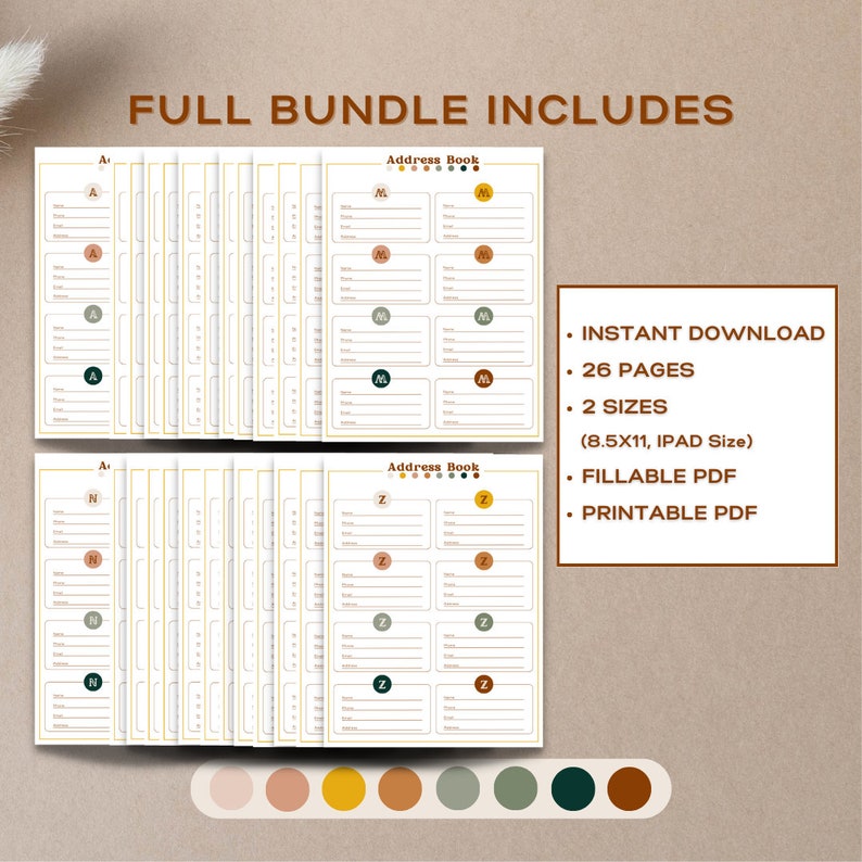 Address Book, Printable Contact List, Digital Address Book, Boho Address Book, Jewel Toned