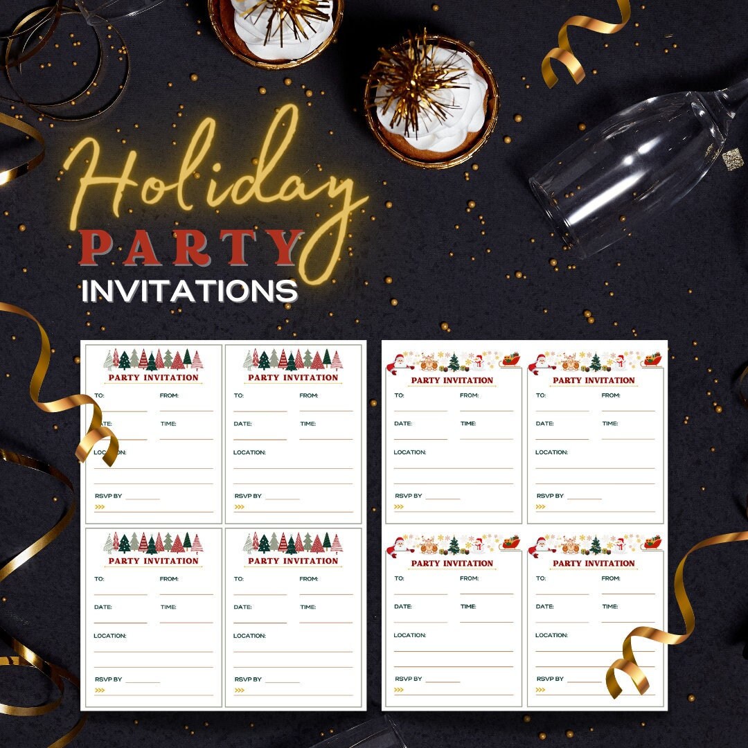 Christmas Party Invitations, Printable Party Invitations, Party Invites