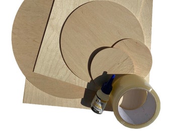 DIY Kit with Artistic Plywood, A3/A4 Sheets, Wooden Discs, Adhesive, and Decorative Tape, Unique All-in-One Set, Craft Decor