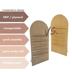 S1 Trävägg med hyllor – Hopfällbar eller massiv – 200×100 cm – MDF/Plywood – Dekorativ bakgrund för bröllop och evenemang