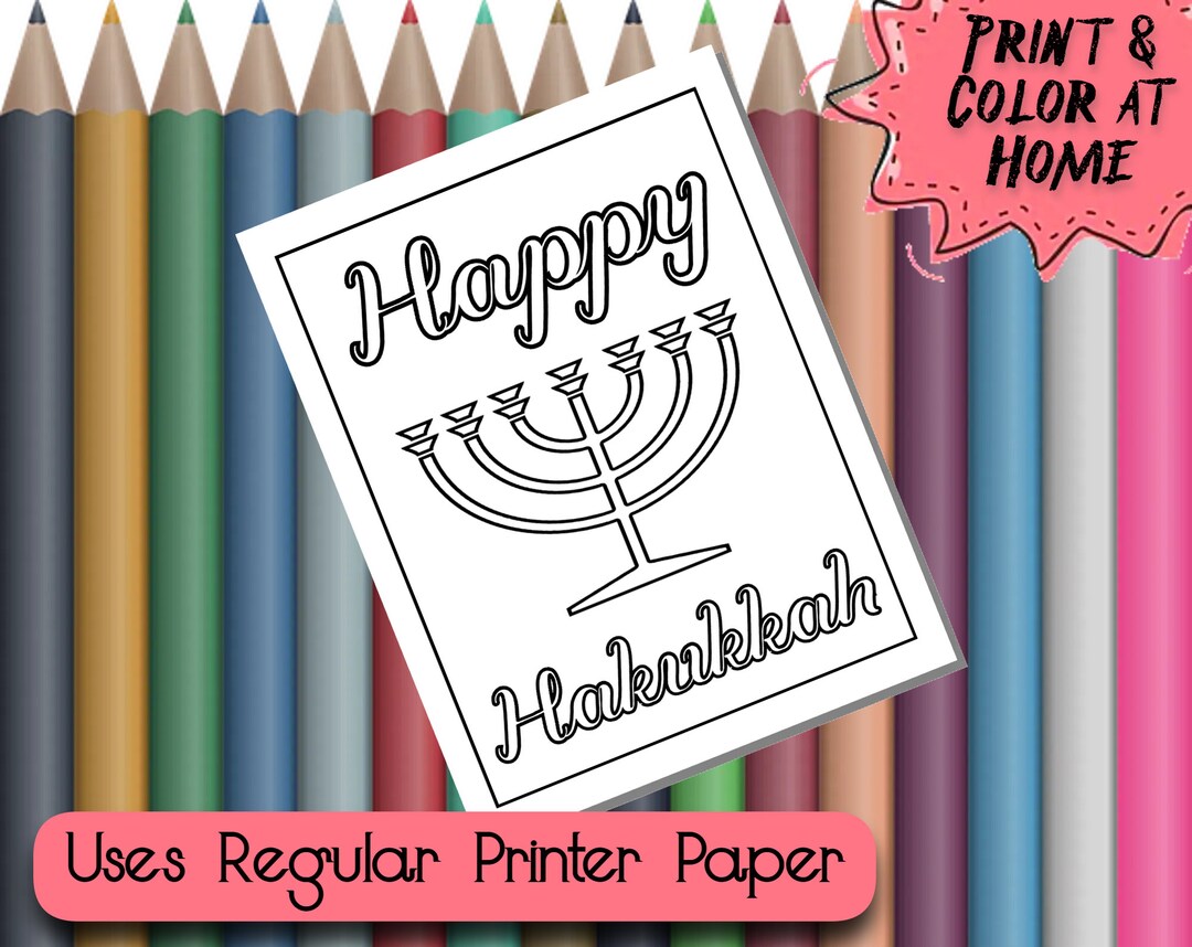 PRINTABLE Happy Hanukkah Coloring Card Menorah Card, Colorable Holiday ...
