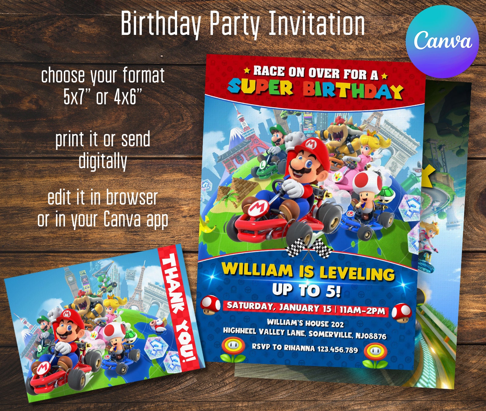 ▷ Digital Invitation Mario Bros Video Game Party, FREE