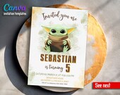 Instant Download, editable Birthday Invite template, Baby yoda Birthday Invitation, Star wars invite, printable grogu invitation