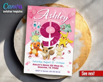 Printable Birthday Invite, editable invitation, birthday invitation,  birthday invite, Instant Download, anime birthday invite
