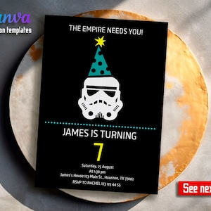Instant Download stormtrooper invitation, Printable Birthday Invitation, Star invite, wars invitation, darth vader birthday party