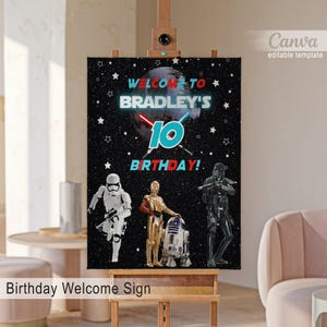 Printable Star Welcome Sign template, Birthday stormtrooper wars Party Welcome in Poster,  darth vader Boy b-day party decoration