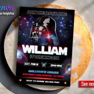 Printable birthday invite, Editable invitation, instant Download, wars invitation, Star invite, wars invitation, darth vader birthday party