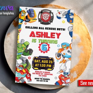 Optimus prime invitation, transformers party, Printable Transformers birthday invite, rescue bots invite, boy birthday, editable template