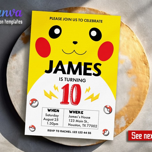 Pokemon birthday invite, editable invitation, pokemon invitation, Printable Birthday Invitation, Pikachu invite, Instant Download