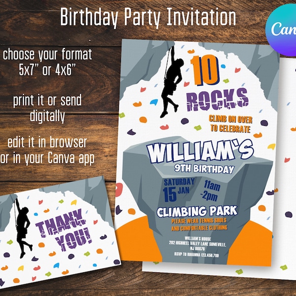 Rock climbing Invitation, climber Editable Birthday Invite, climbing wall invitation, Instant Download, rock climb Birthday Invite template