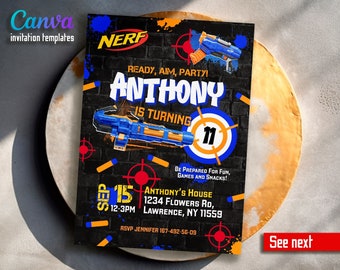 Printable editable birthday invite, Dart gun party, dart wars birthday invitation, editable nerf invite template, boy birthday invitation