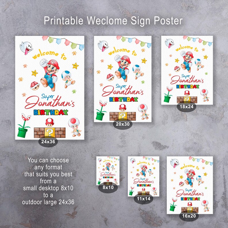 Mario Printable Welcome Sign Template, Super Birthday Party Welcome in ...