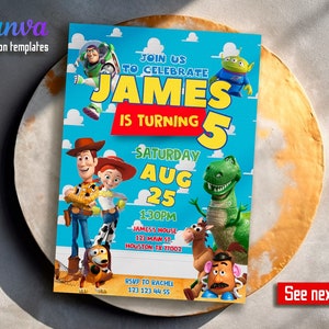 Printable invitation, Editable birthday invitation, instant download, boy girl birthday invite, toy story invitation