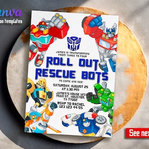 Rescue Bots Birthday Invite, Optimus Prime invite, Autobots party, Bumblebee printable invite, transformers party