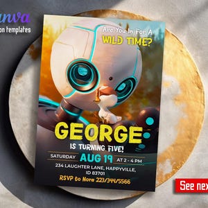 Wild Robot Roz Birthday invitation, printable Invitation, Party Invite Template, Editable Invitation, boy girl birthday, first second