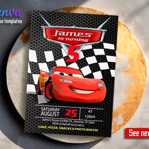 Birthday Party Invitation, Printable Cars invitation, racing Birthday invitation template, Lightning Mcqueen invite